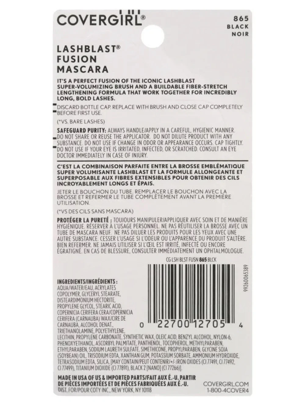 COVERGIRL Lash Blast Fusion Mascara 865 Black, NEW